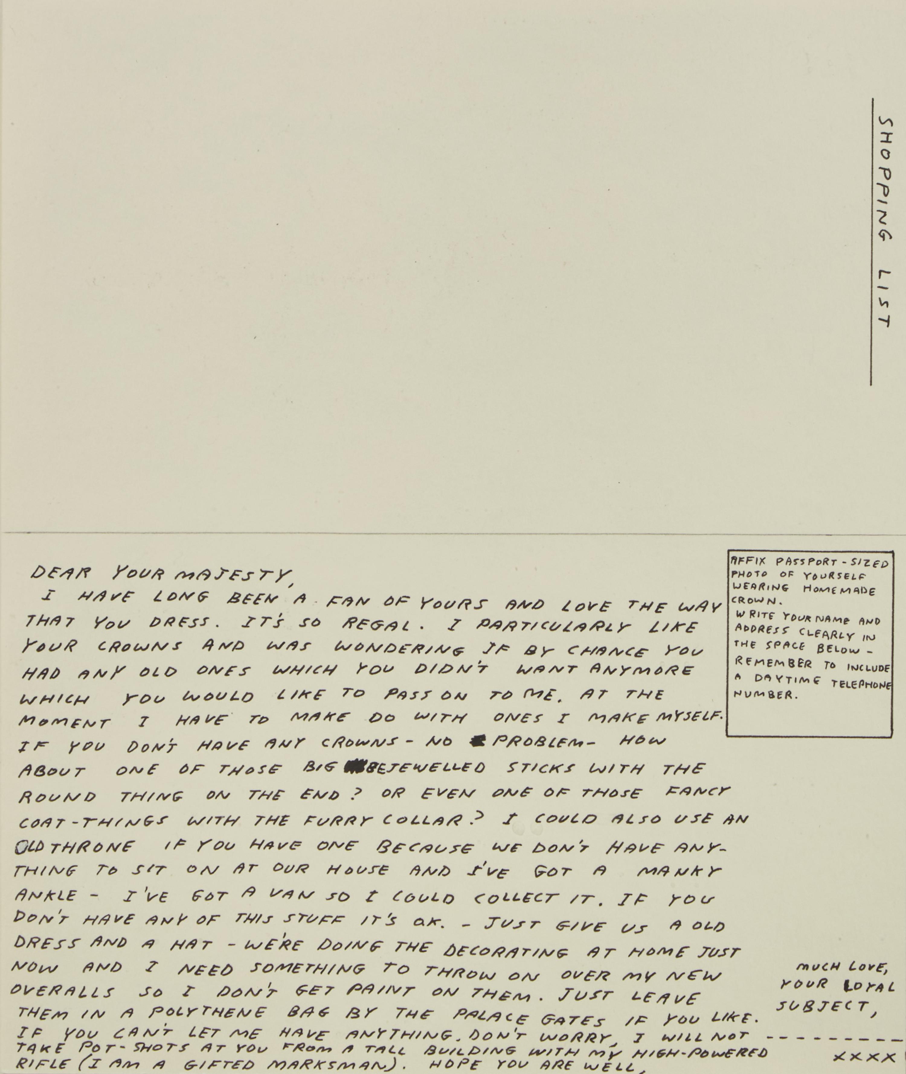 Untitled (Bam!) , 1997, Untitled (Draughtsman takes a shower) , 1997, Untitled (Dear Your Majesty) , 1997-99, Untitled (Trademarks) , 1999, Untitled (Crossword) , 1998 and Untitled , 2003 (a group of 6 works)