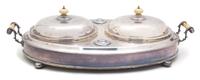 An English Silver Plate Double Covered Entree Server Height 5 1/2 x length 21 1/2 x depth 13 inches. — 19TH CENTURY