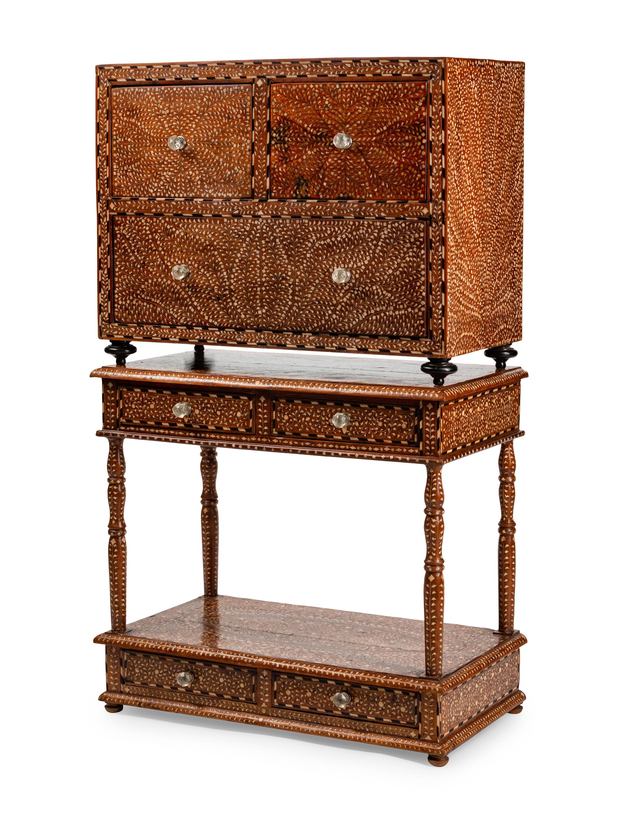 An Anglo-Indian Bone-Inlaid Cabinet on Stand — 19TH CENTURY