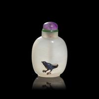 A Chinese Carved Shadow Agate "Magpie" Snuff Bottle