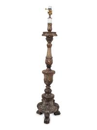 A Large Silvered Wood Pricket Mounted as a Lamp