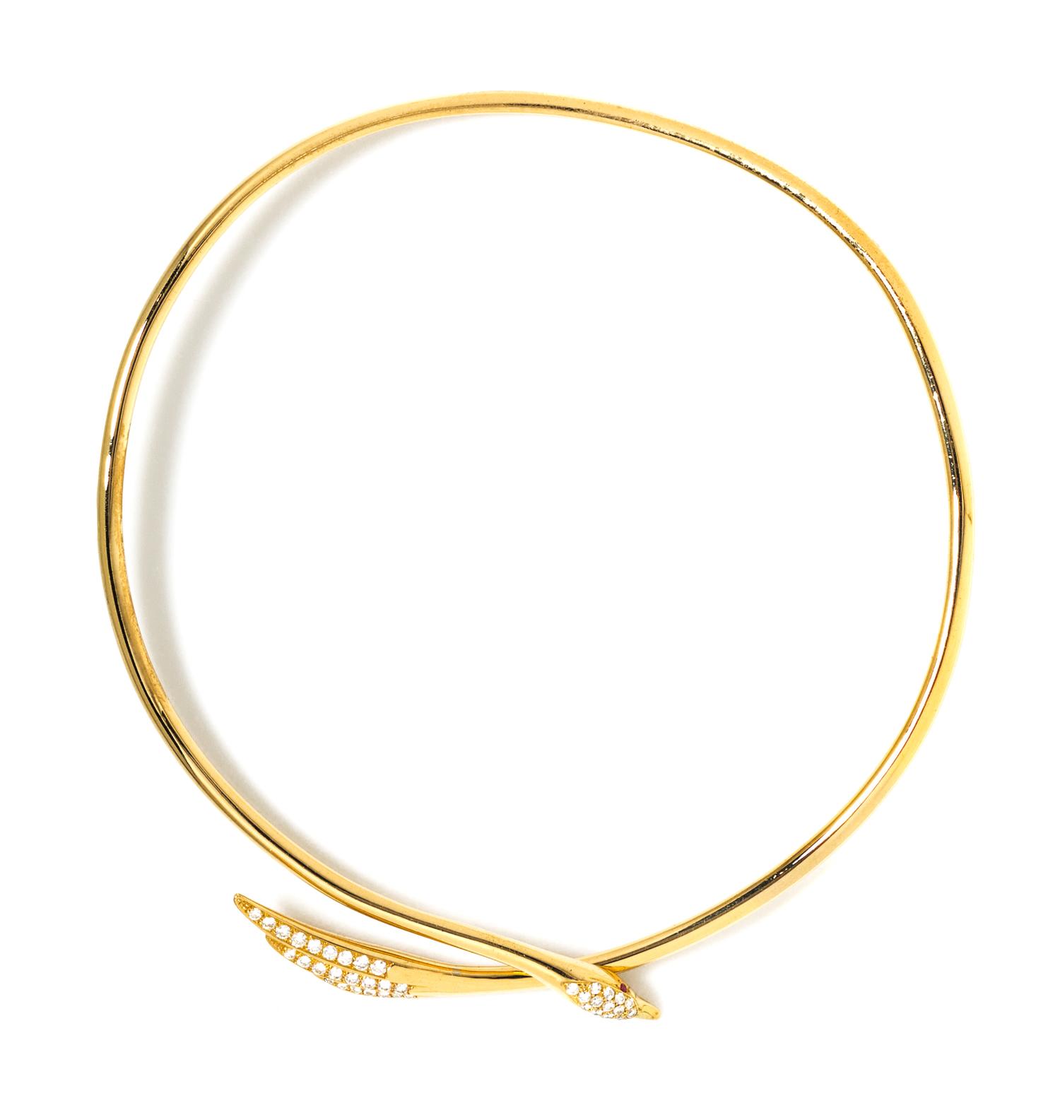 An 18 Karat Yellow Gold, Diamond and Ruby Swan Motif Torque Necklace, 19.70 dwts.