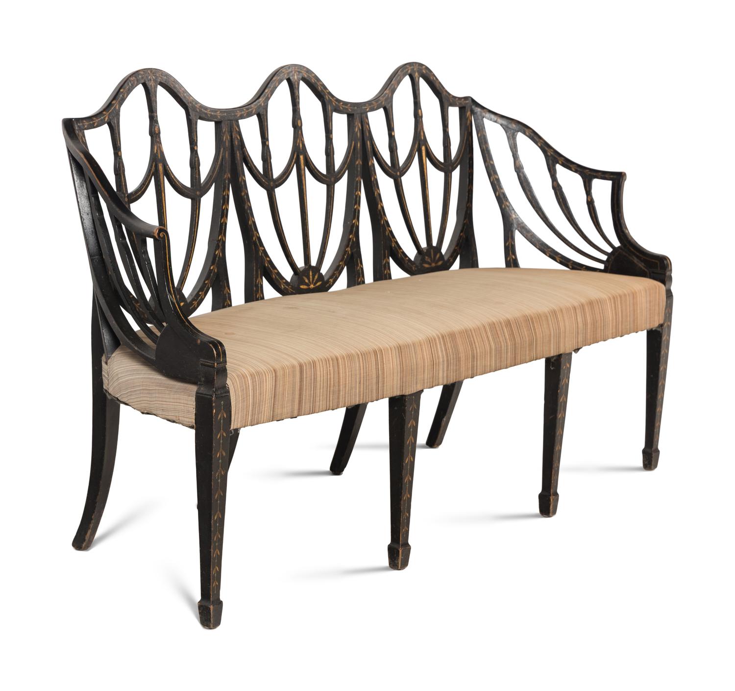 A George III Painted Beechwood Triple-Back Settee