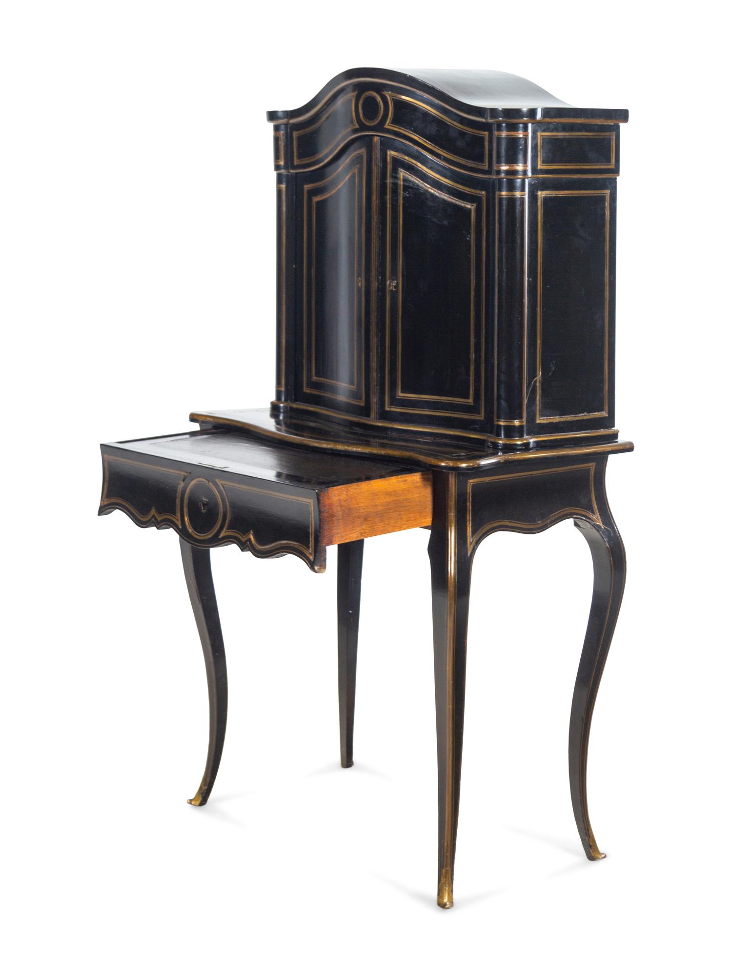 A Napoleon III Brass Inlaid Ebonized Bureau