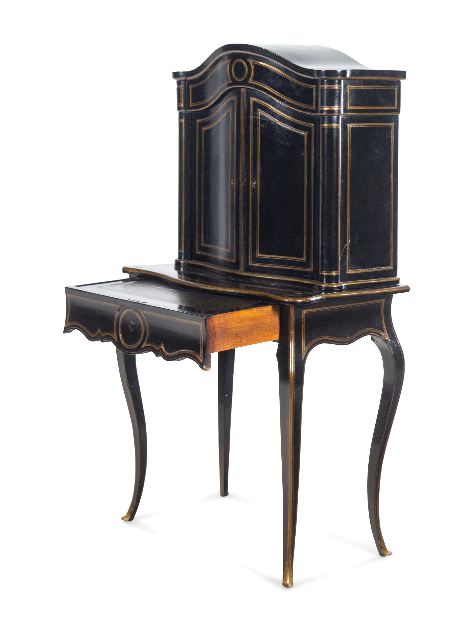 A Napoleon III Brass Inlaid Ebonized Bureau