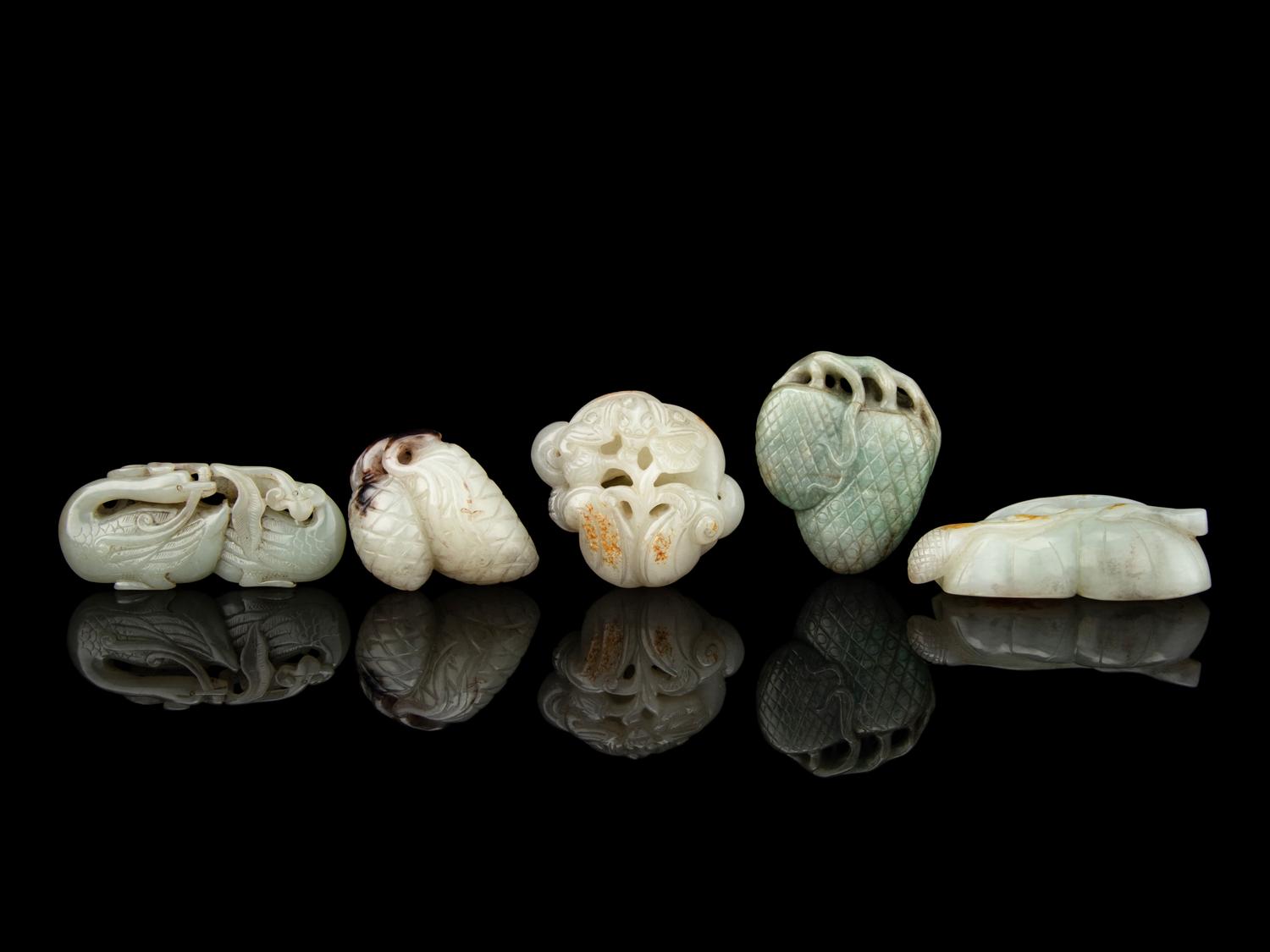 Five Chinese Celadon Jade Carvings