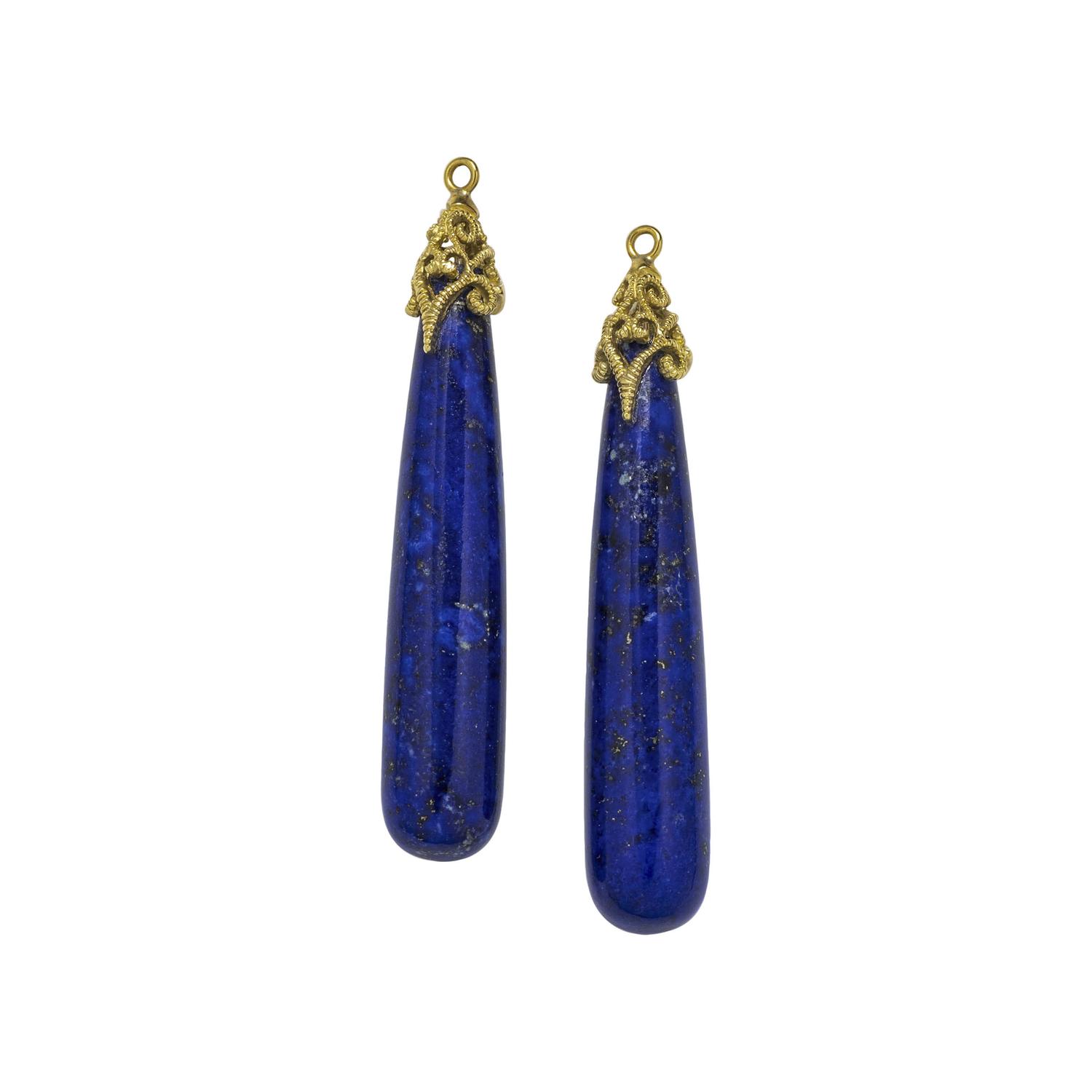 YELLOW GOLD AND LAPIS LAZULI DROP EARRING ATTACHMENTS