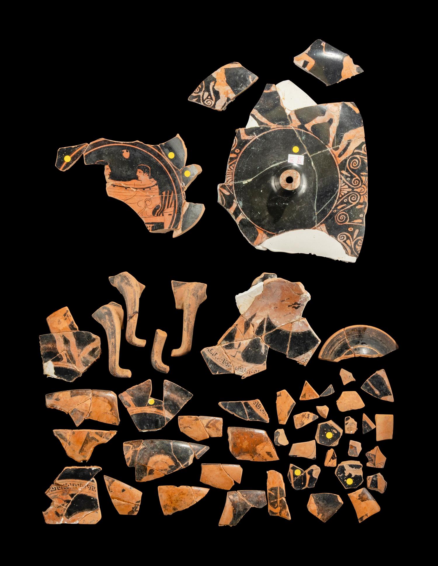 46 Attic Red-Figured Fragments from Three Cups