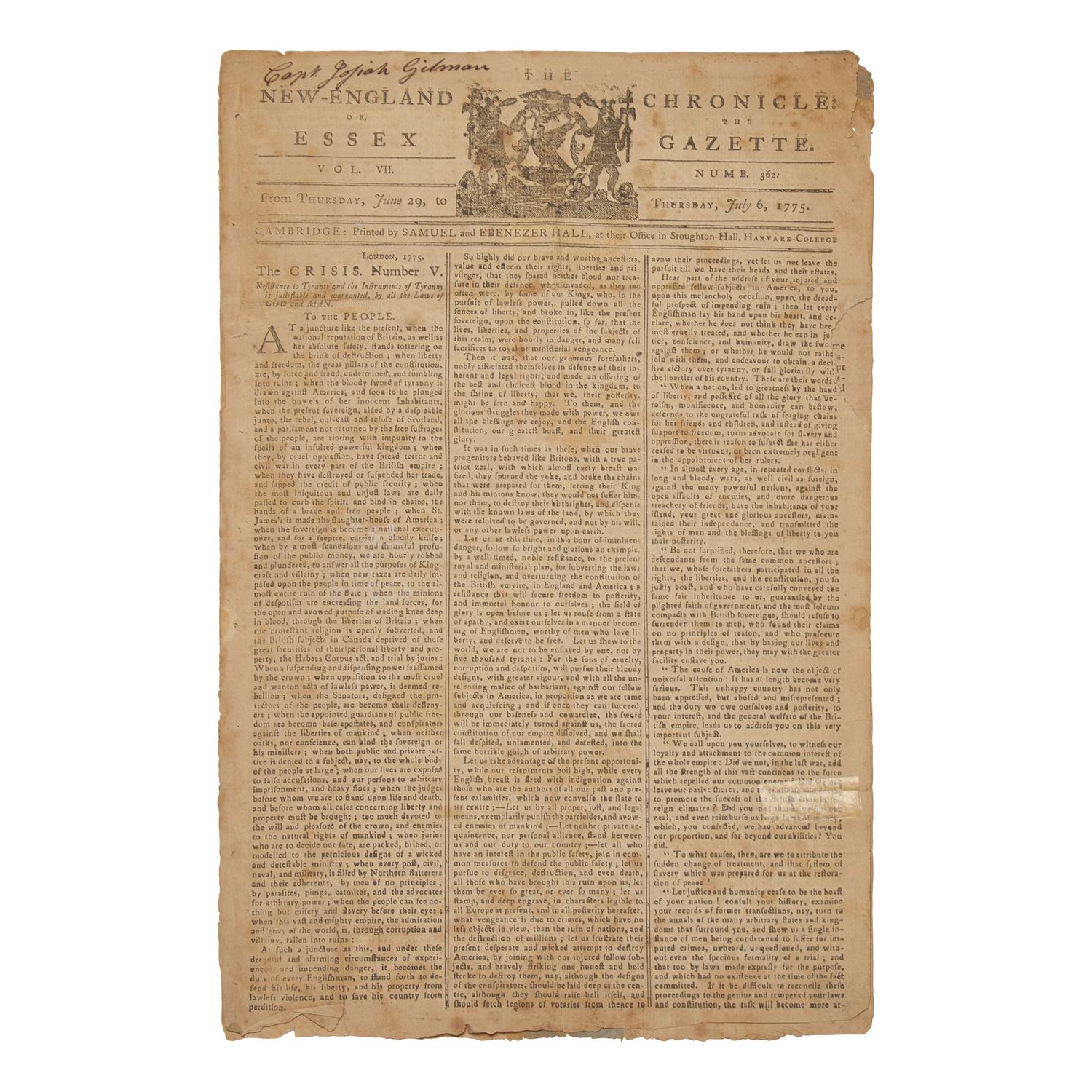 [Washington, George] General Washington Arrives in Cambridge to Take Command of the American Army