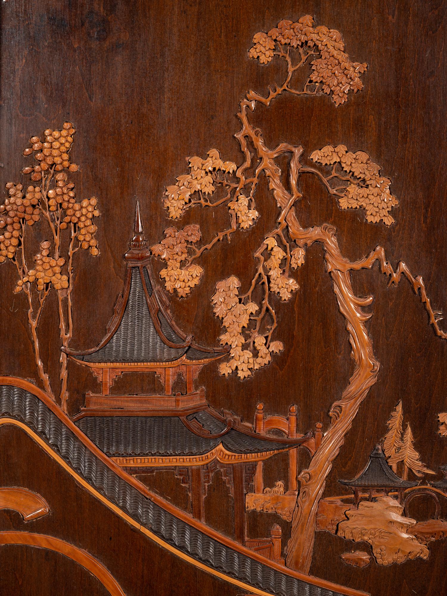 Two Chinese Carved Wood Wall Panels