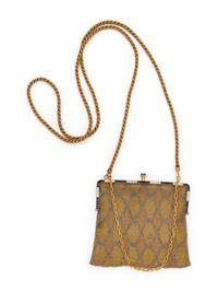 ANTIQUE, TRICOLOR GOLD, DIAMOND AND SAPPHIRE MESH PURSE