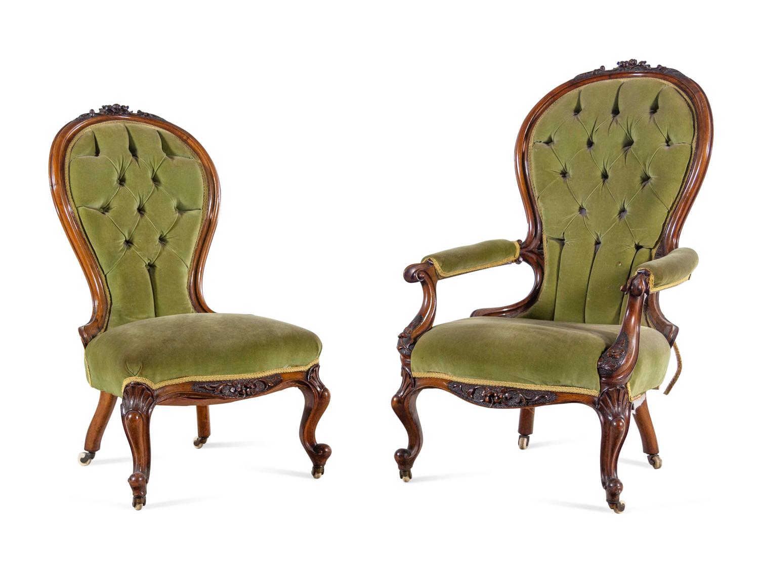 A Victorian Gentleman's and Lady's Mahogany Chair Set