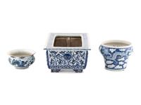 Three Chinese Blue and White Porcelain Planters
