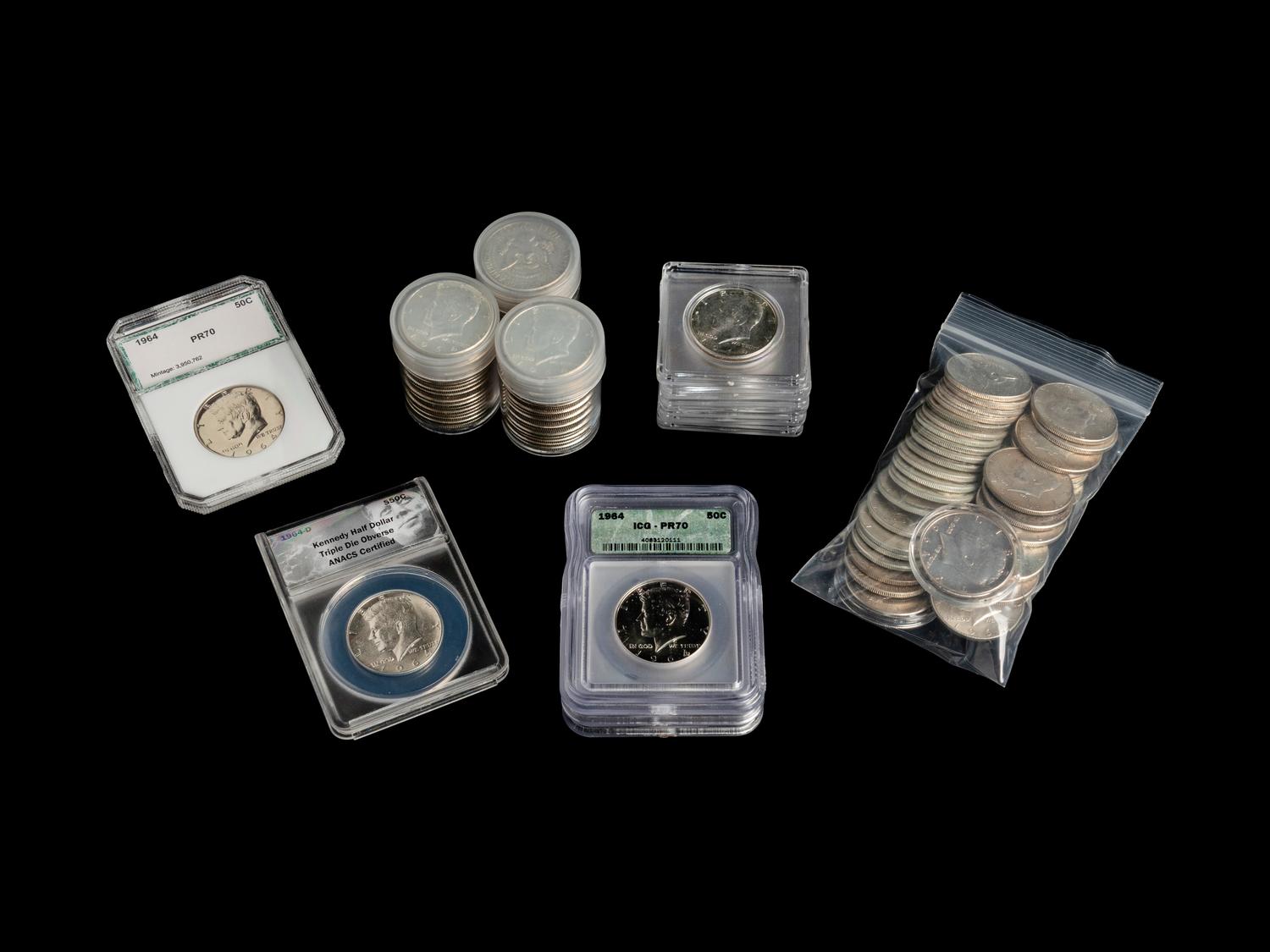 A Collection of One Hundred and Thirteen 1964 John F. Kennedy 50c Coins