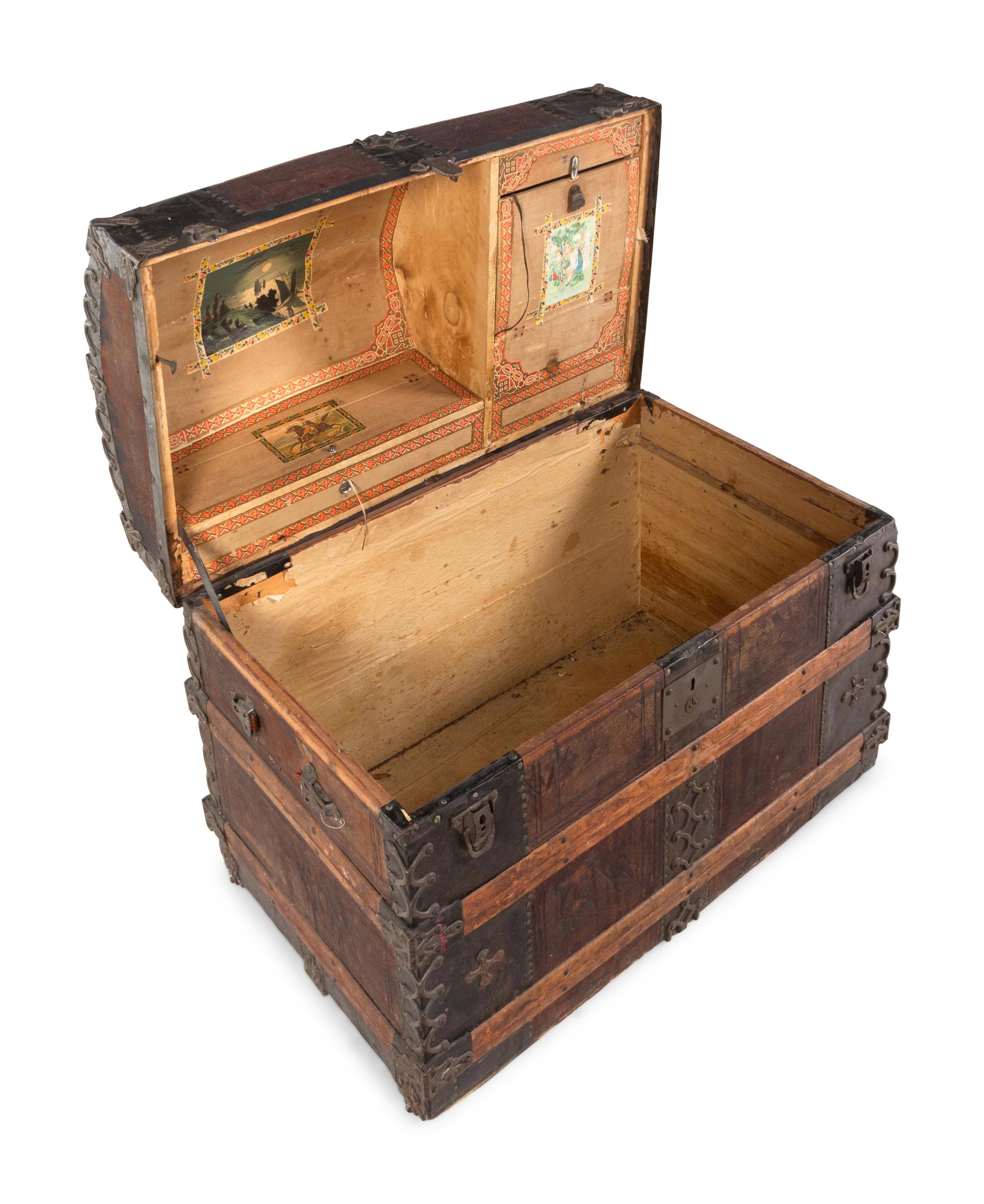 A Brass and Iron Mounted Wood Domed Top Blanket Chest