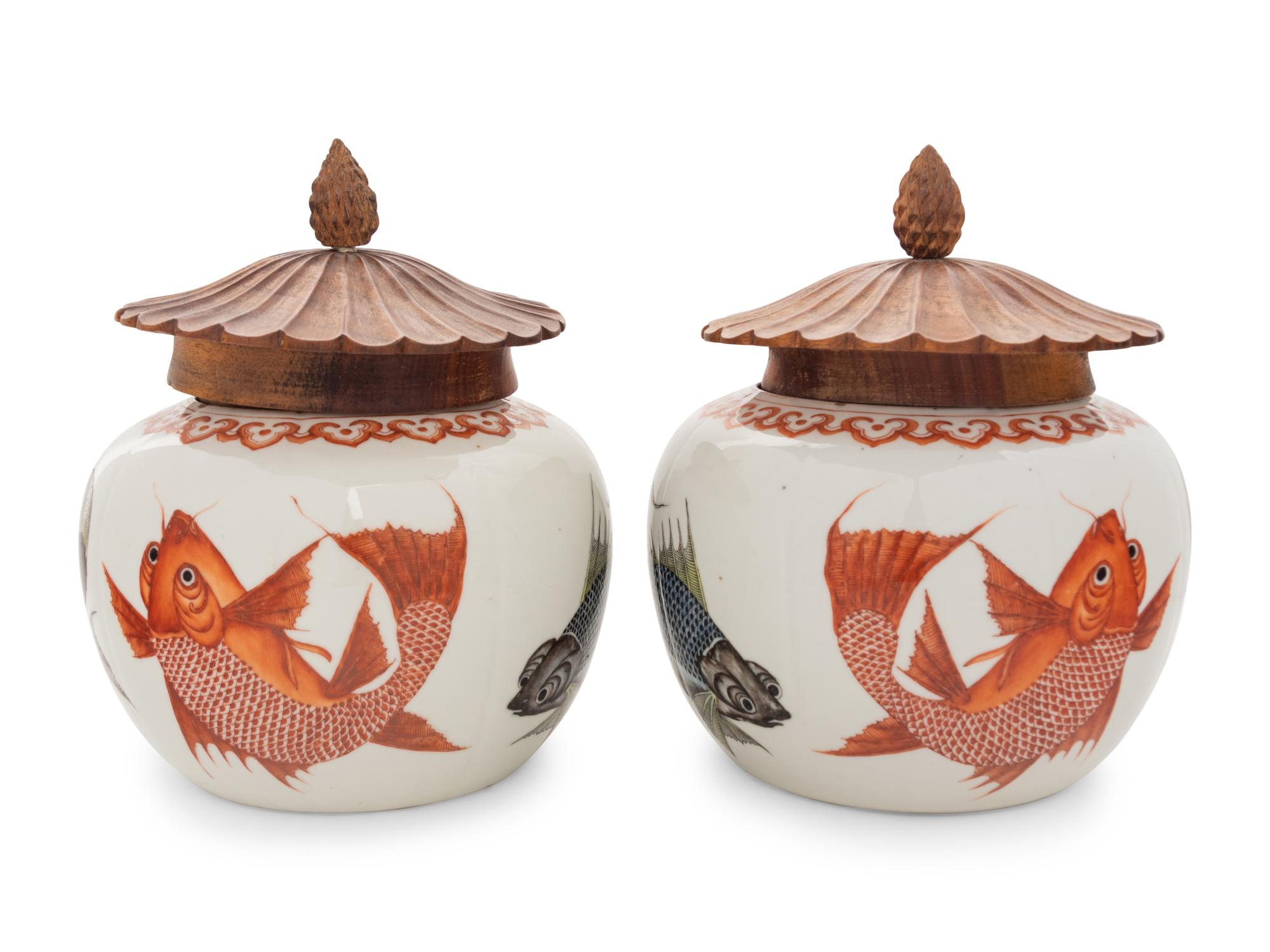 A Pair of Chinese Famille Rose Porcelain Jars