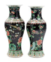 A Pair of Chinese Famille Noire Porcelain Yenyen Vases