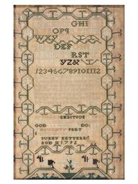 A Pair of Needlework Embroidered Schoolgirls' Samplers, Wrought by the Kettell Sisters, Sukey and Esther