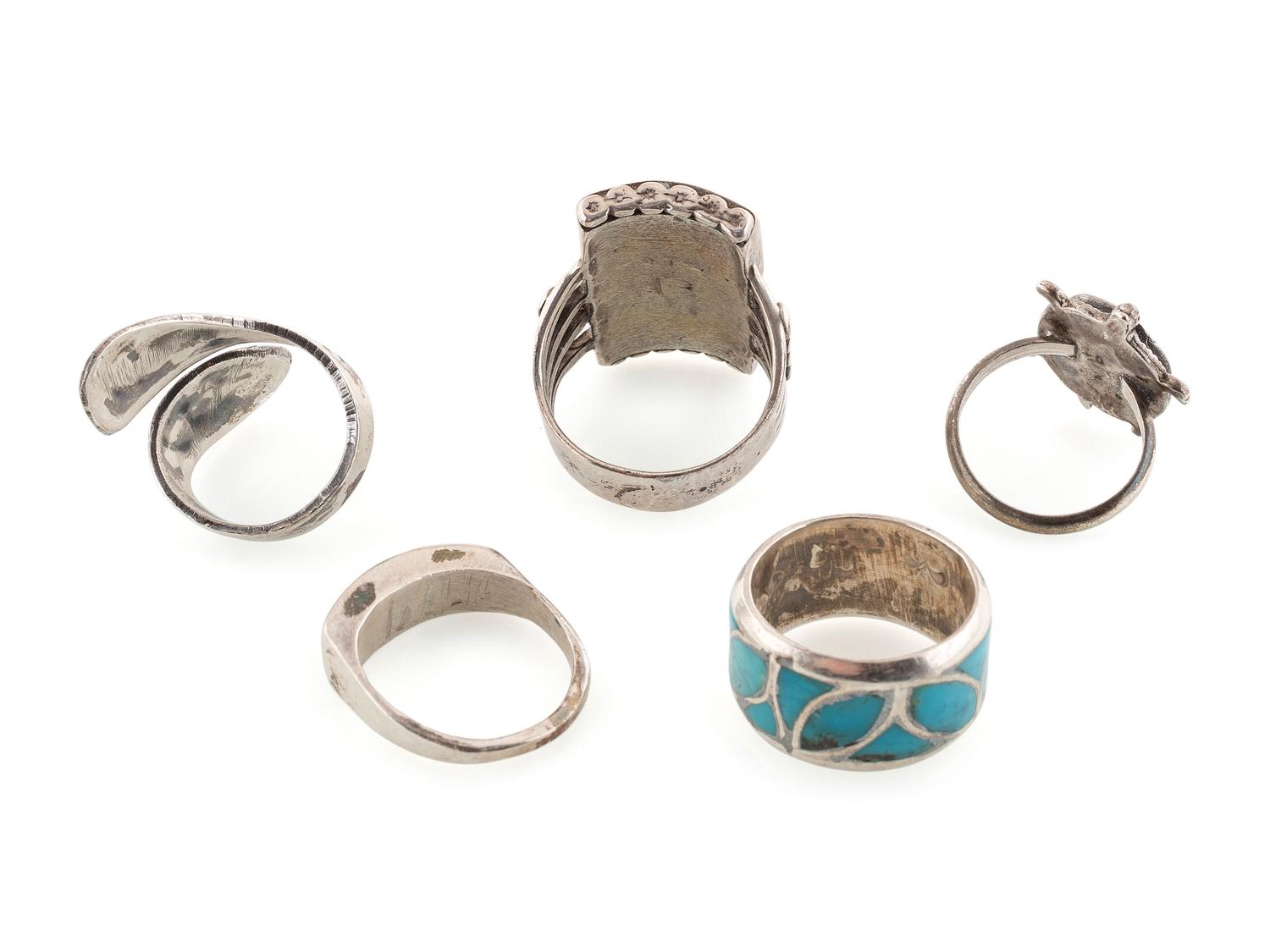 Navajo and Zuni Silver Rings, with Channel or Chip Inlay