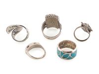 Navajo and Zuni Silver Rings, with Channel or Chip Inlay