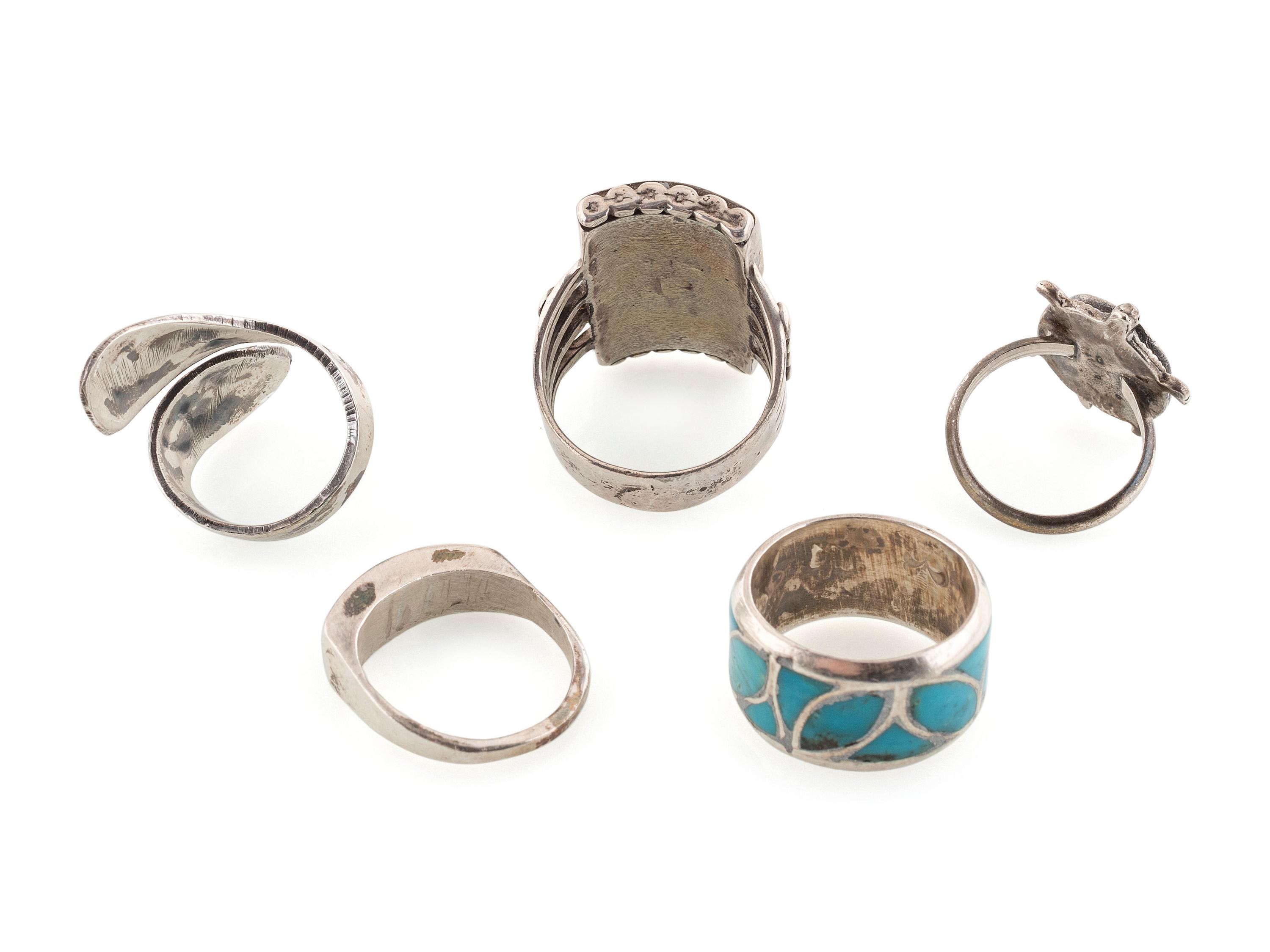 Navajo and Zuni Silver Rings, with Channel or Chip Inlay