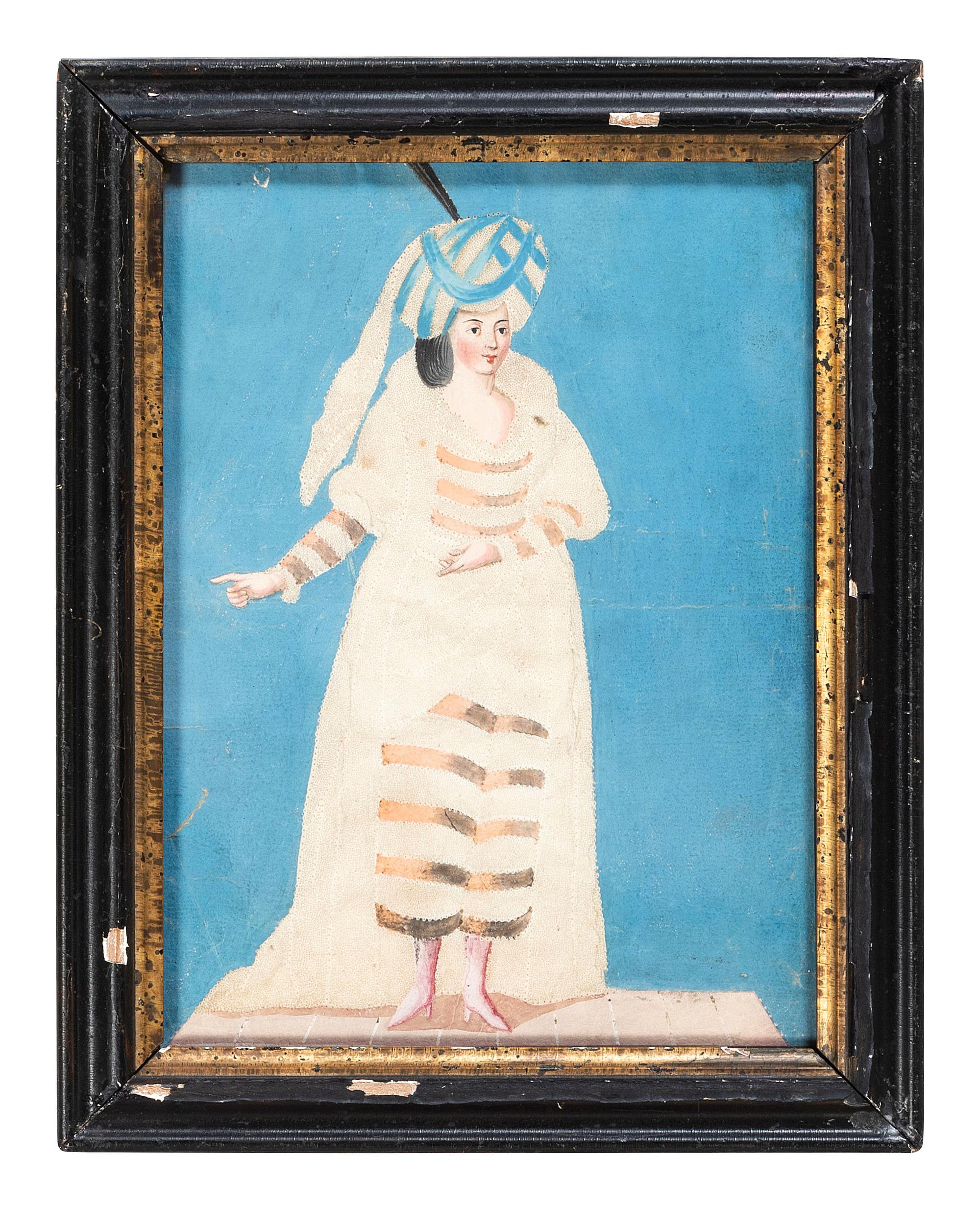 Seven Figural Pinprick and Watercolor Pictures