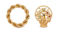 A Collection of 14 Karat Yellow Gold Brooches, 13.30 dwts.