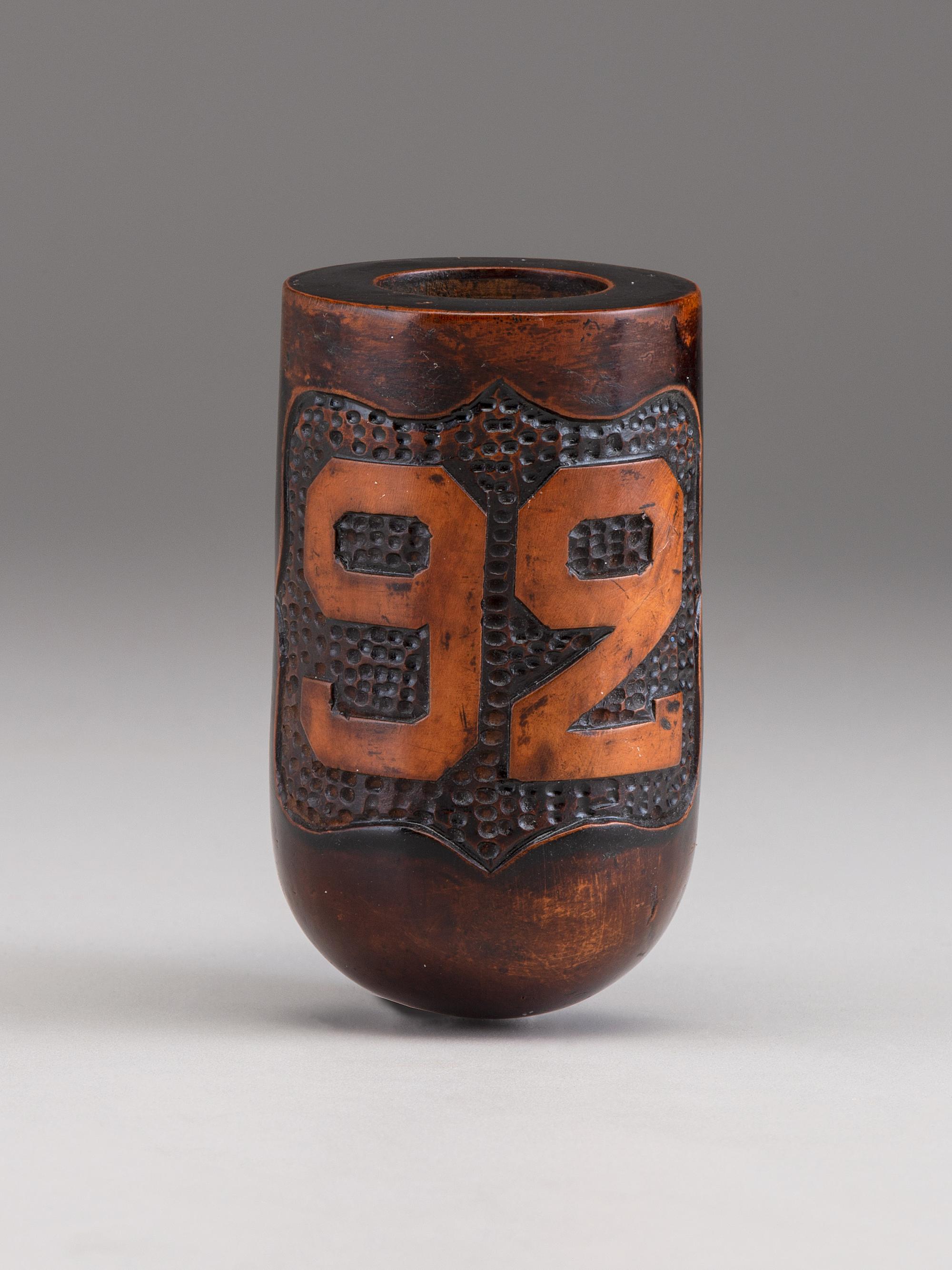 [CIVIL WAR]. Folk art carved pipe featuring the numerals "9" and "2," referencing the 9th Pennsylvania Cavalry / 92nd Volunteers.