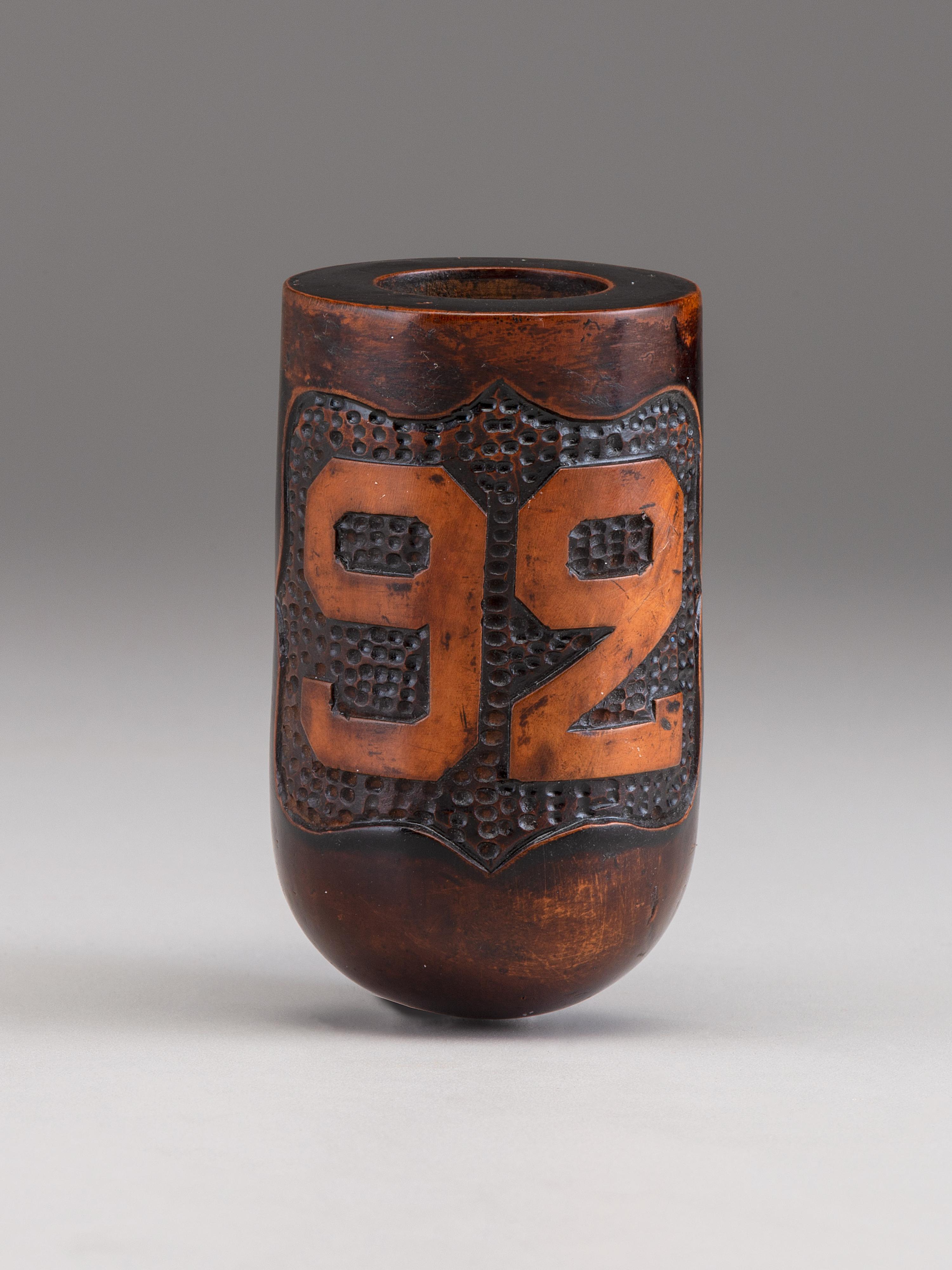 [CIVIL WAR]. Folk art carved pipe featuring the numerals "9" and "2," referencing the 9th Pennsylvania Cavalry / 92nd Volunteers.