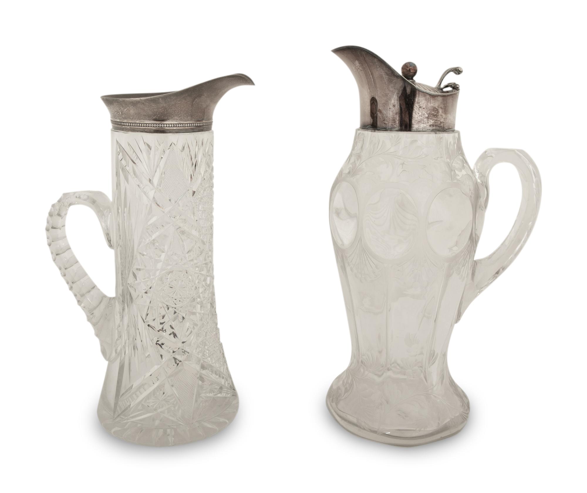 Two American Cut-Glass and Silver-Plate Pitchers