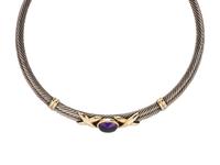 DAVID YURMAN, STERLING SILVER, YELLOW GOLD, AND AMETHYST CHOKER NECKLACE