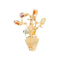 Multigem and Yellow Gold Flower Pot Brooch