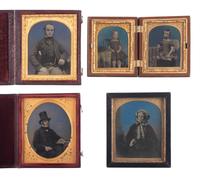 [EARLY PHOTOGRAPHY]. A group of 13 European daguerreotype and ambrotype portraits featuring applied color, including: