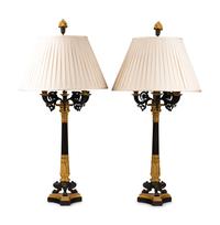 A Pair of Large Empire Style Gilt and Patinated Bronze Five-Light Candelabra