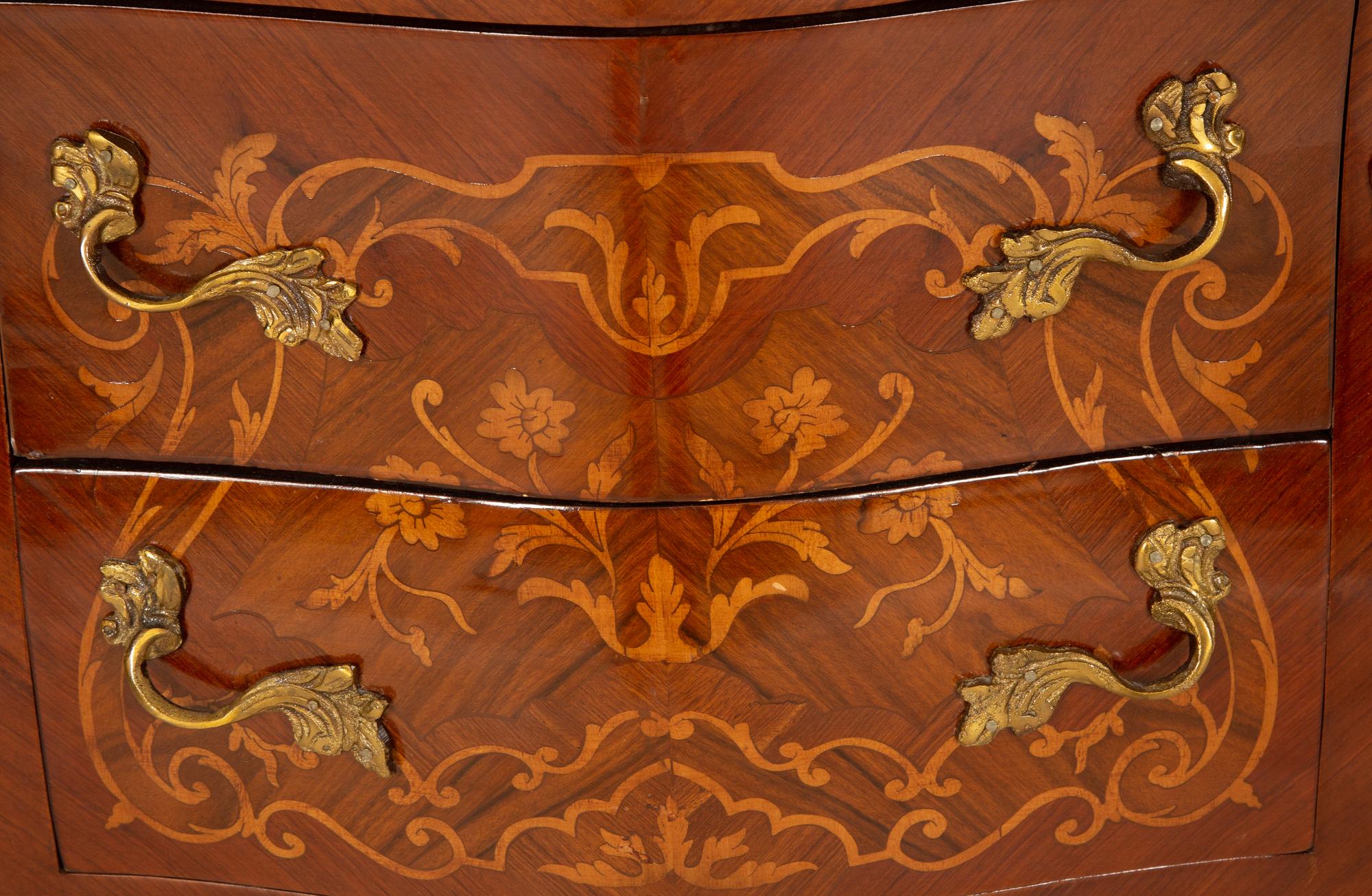 Two French Marble Top Gilt Metal Mounted Side Cabinets