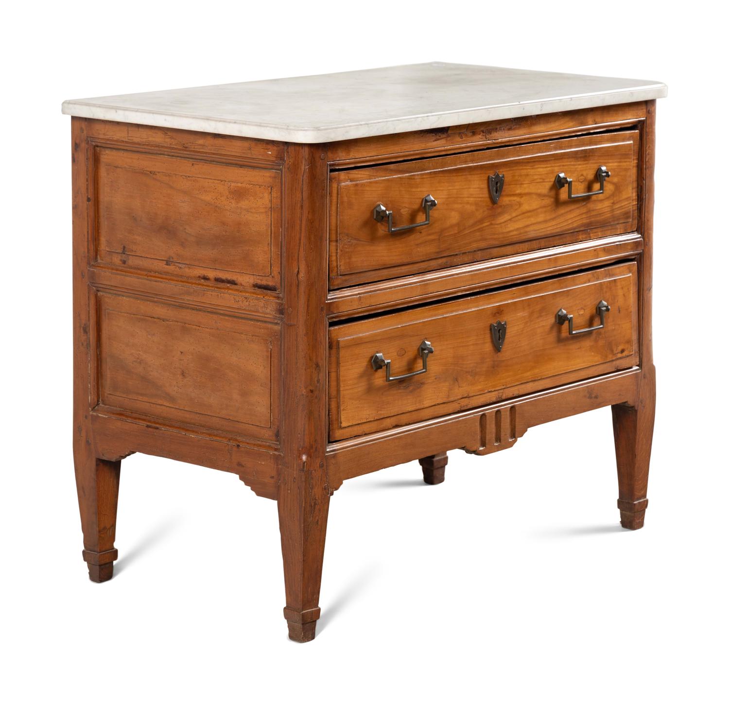 A French Provincial Fruitwood Marble-Top Bureau