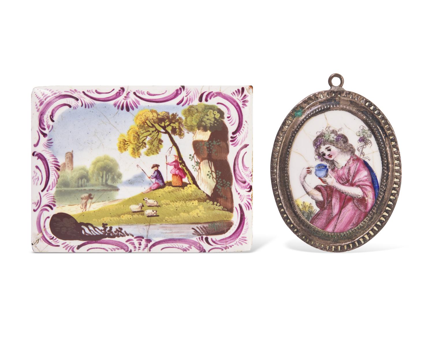 Four South Staffordshire or Continental Enamel Plaques