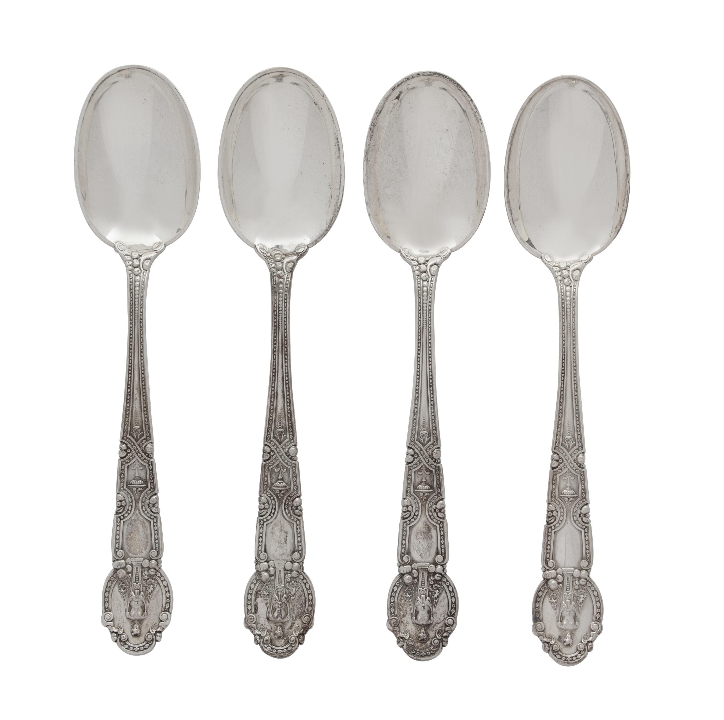 Four American Silver Serving Spoons, Tiffany & Co., New York, NY, 20th Century, in the Renaissance pattern