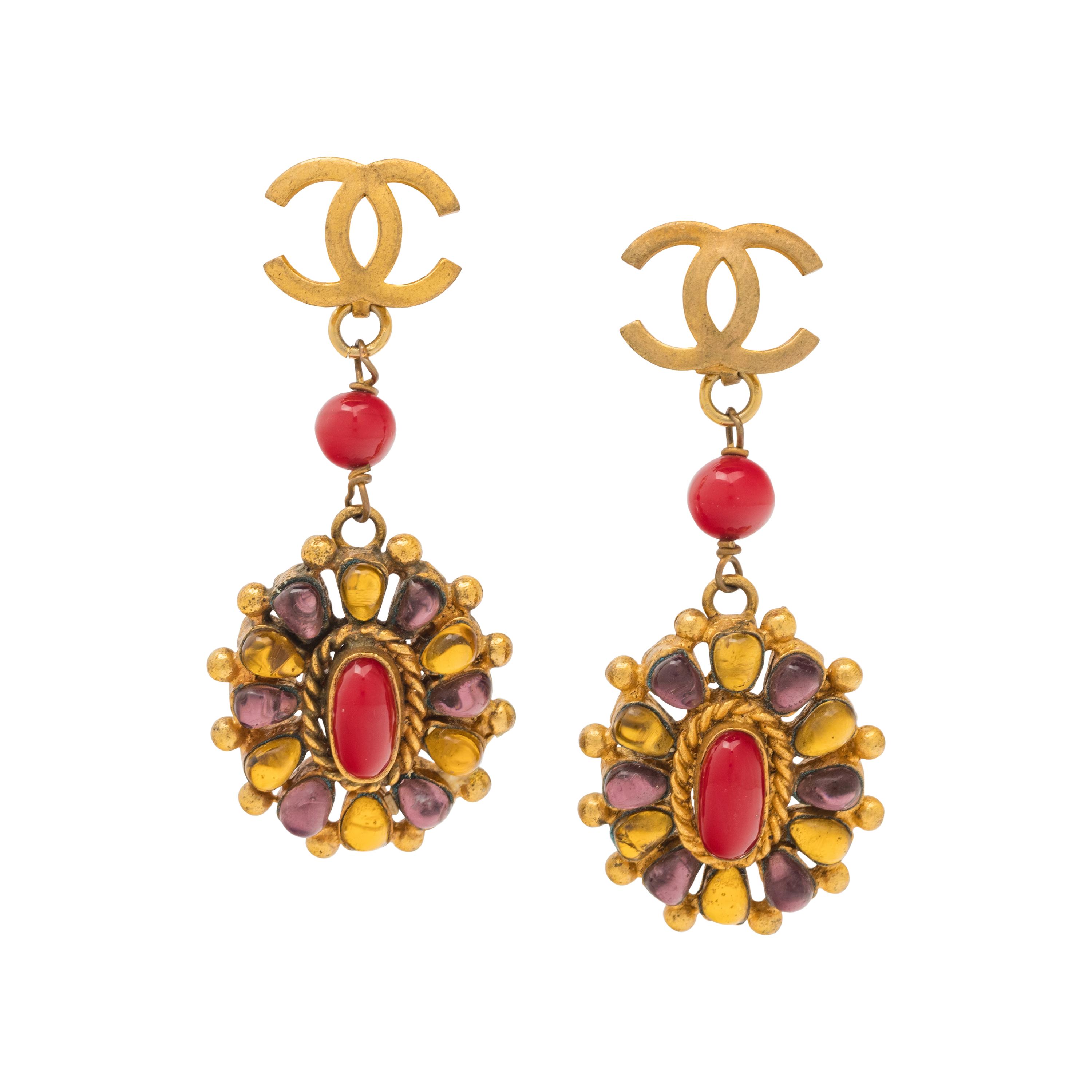 Chanel, CC & Gripoix Stone Ear Clips, F/W 1993