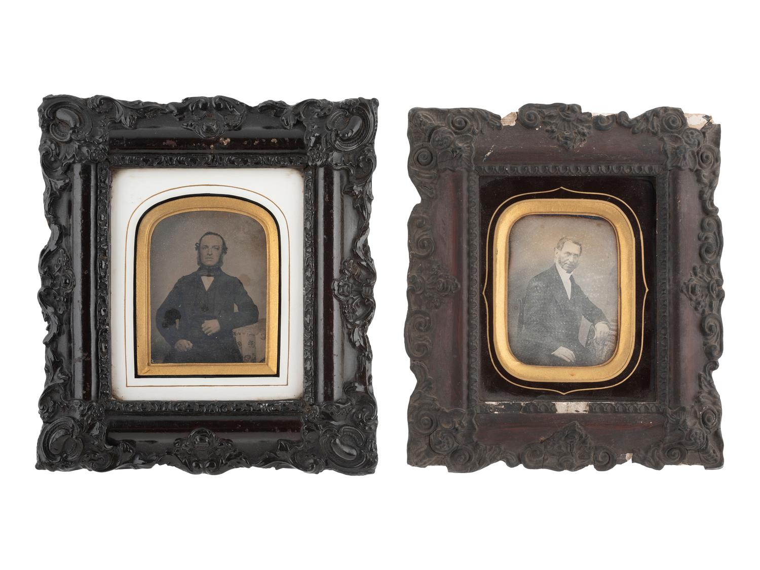 [EARLY PHOTOG.]. 13 daguerreotypes in rectangular wall frames, some with French Daguerreian labels.