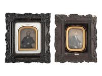 [EARLY PHOTOG.]. 13 daguerreotypes in rectangular wall frames, some with French Daguerreian labels.