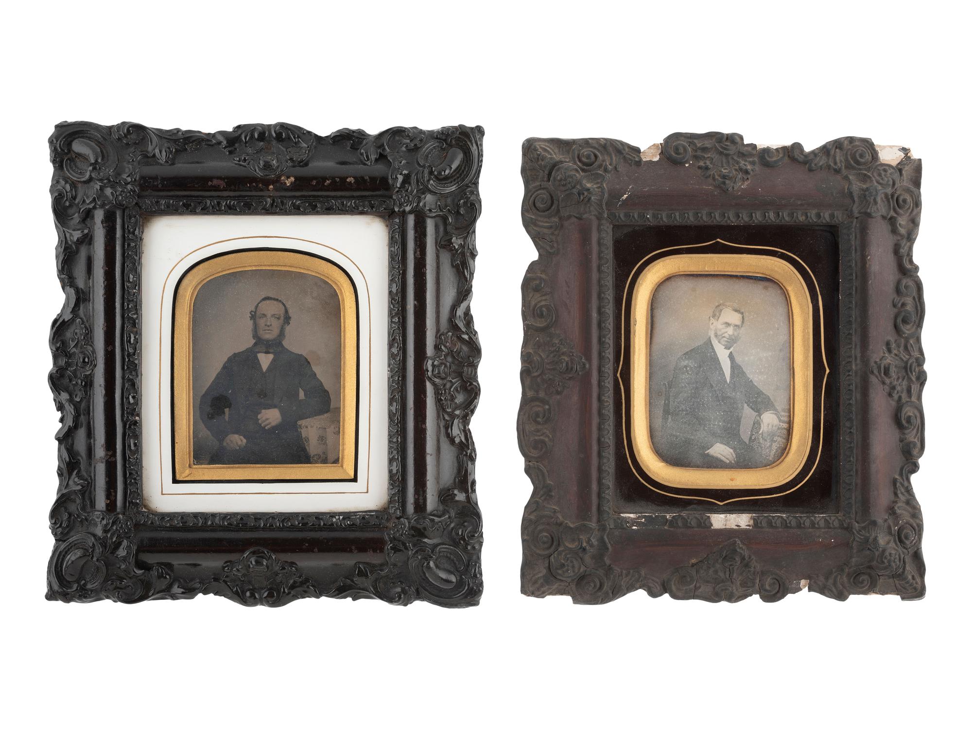 [EARLY PHOTOG.]. 13 daguerreotypes in rectangular wall frames, some with French Daguerreian labels.