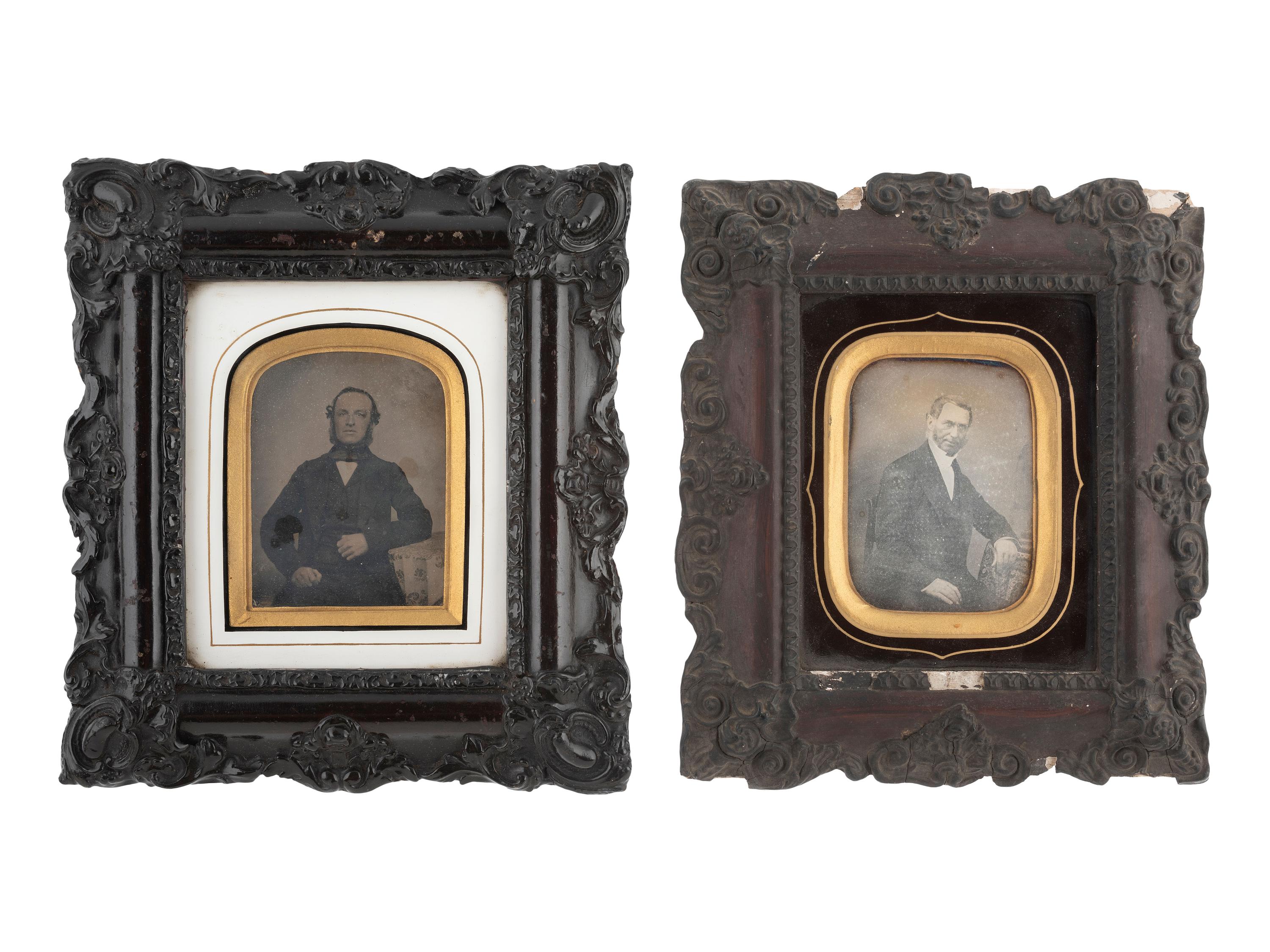 [EARLY PHOTOG.]. 13 daguerreotypes in rectangular wall frames, some with French Daguerreian labels.