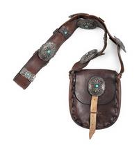 Navajo Leather Bag, with Silver and Turquoise Conchas