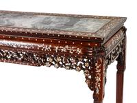 A Mother-of-Pearl Inlaid Rosewood Altar Table and Three Armchairs