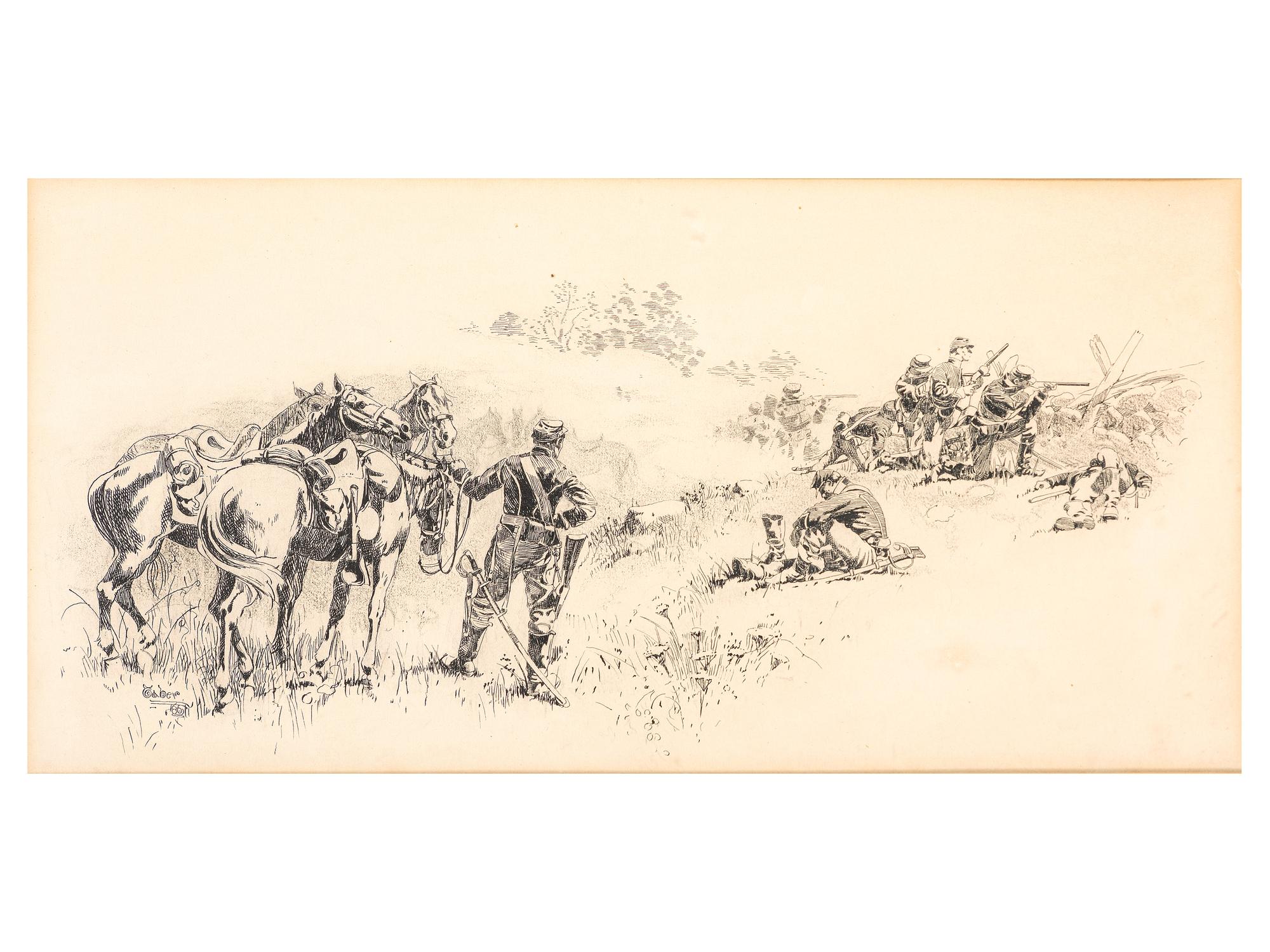 [CIVIL WAR]. TABER, I. Walter (ca 1857-1933), artist. Buford's cavalry opposing the Confederate advance upon Gettysburg . 1861.
