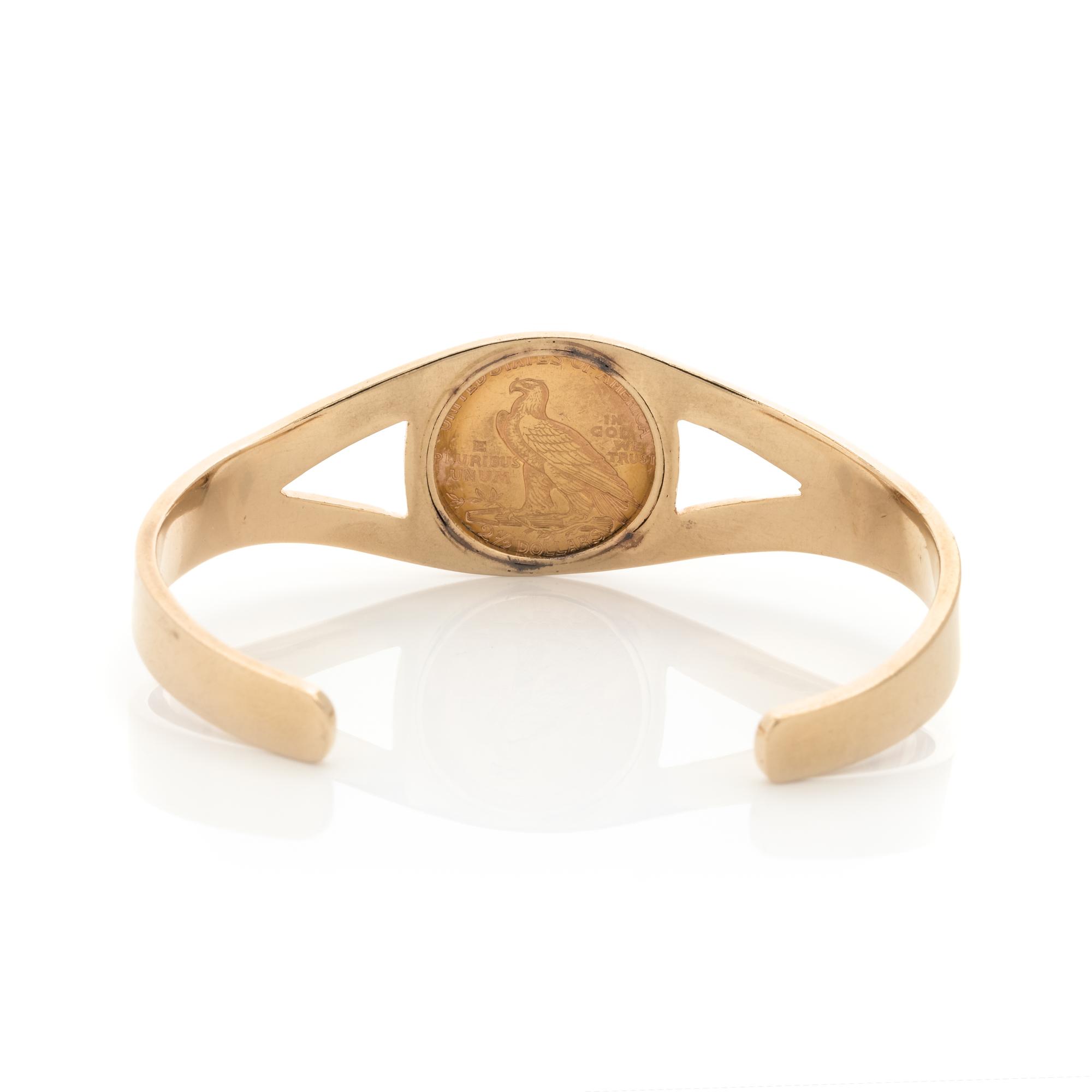 YELLOW GOLD AND US $2.50 LIBERTY COIN CUFF BRACELET
