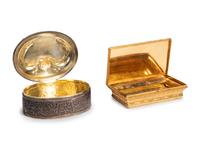 An English Silver Box, an Italian Gilt Metal Box and a Patinated Metal Table Casket