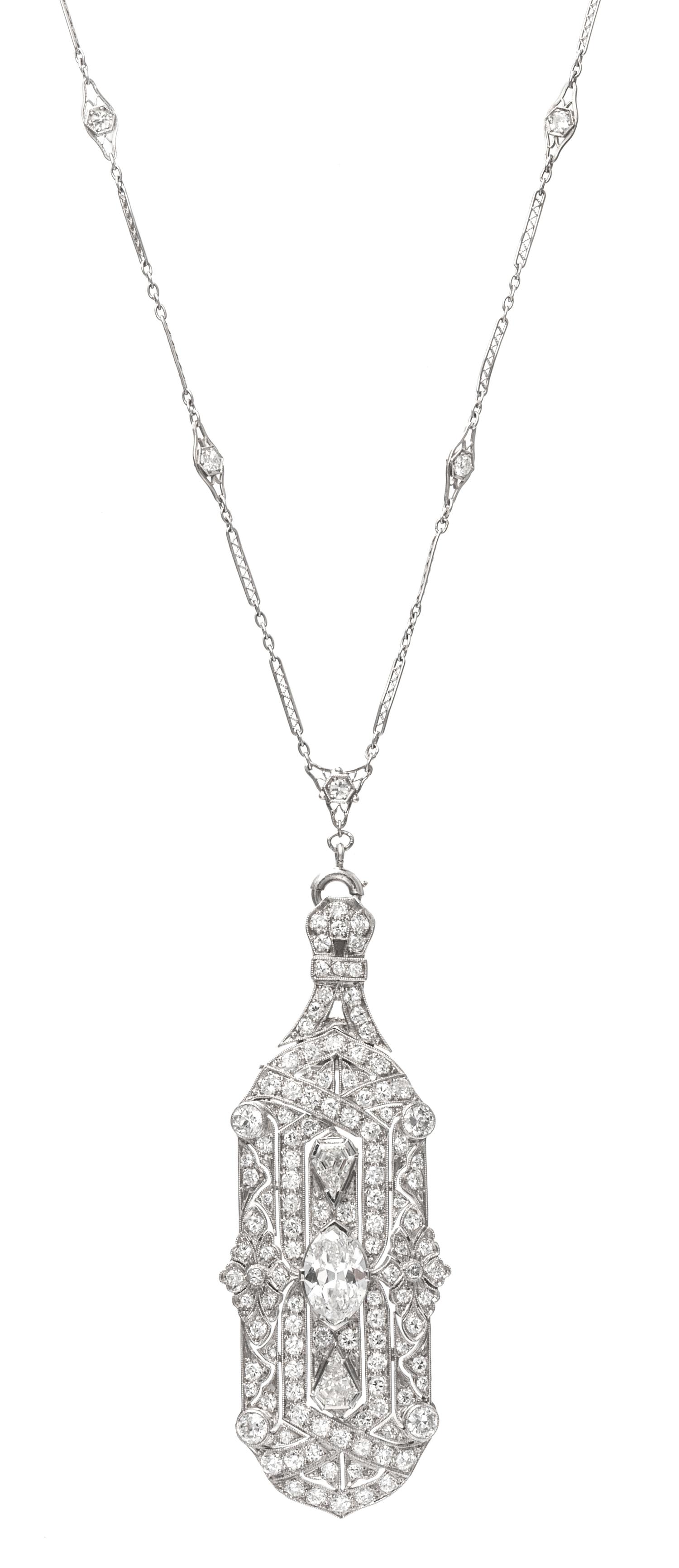An Art Deco Platinum and Diamond Lavalier Necklace,