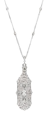 An Art Deco Platinum and Diamond Lavalier Necklace,